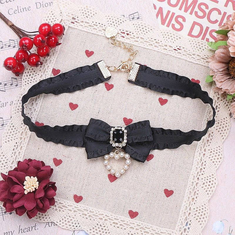 Handmade Style Sweet Cute Lady Bow Rhinestone Love Necklace