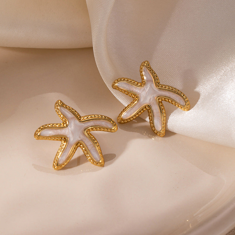 Women's Style Dripping Starfish Stainless Steel Light Luxury Temperament Stud Earrings