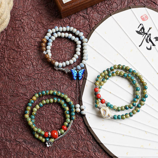 Women's High-grade Ceramic Butterfly Ornament Hand-woven Chinese Bracelets