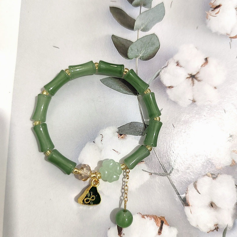 Aventurine Peace Buckle Bamboo Fresh Chinese Style Clover Bracelets
