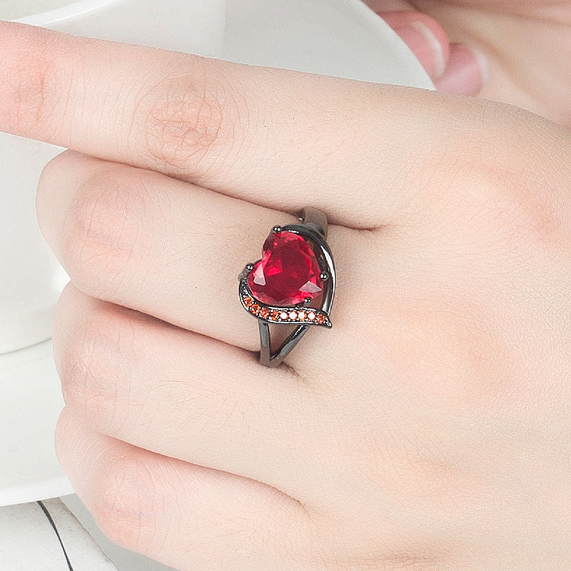 Fashion Heart-shaped Super Flash Jacinth Shank Rings