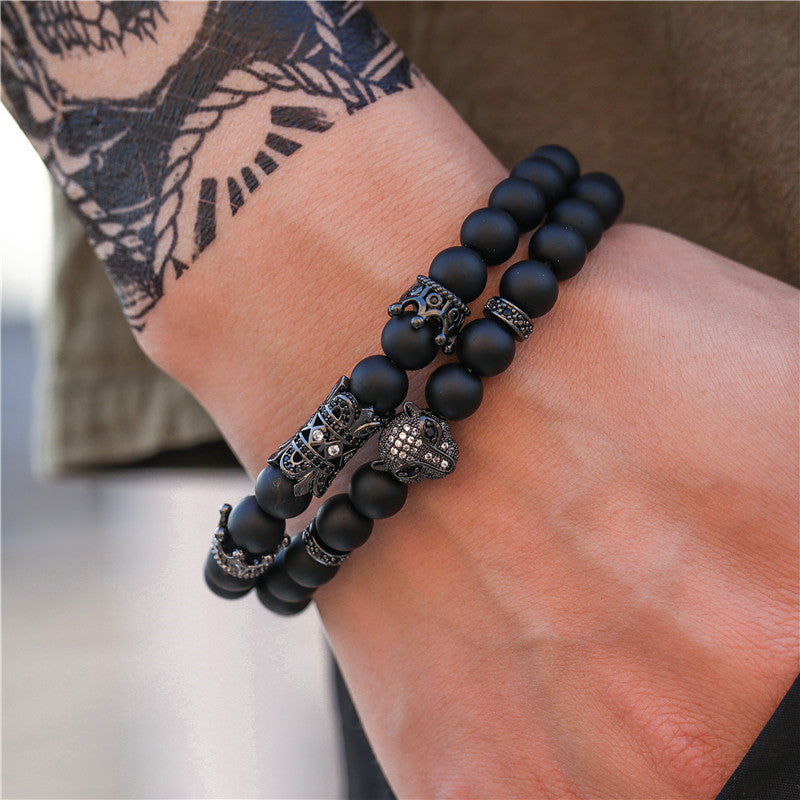 Ornament Black Frosted Stone Lava Mixed Wear Crown Long Bracelets