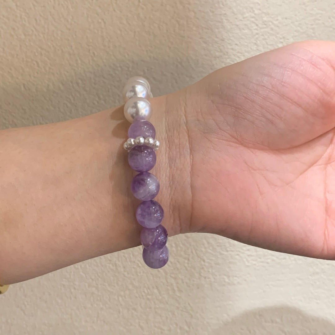 Women's Crystal Manta Rose Pearl Purple Perfect Circle Stitching Elastic String Bracelet