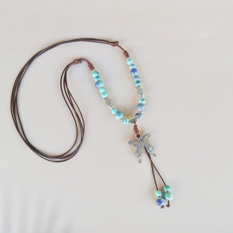 Women's Butterfly Braided Rope Chinese Ethnic Retro Light Luxury High-grade Necklace