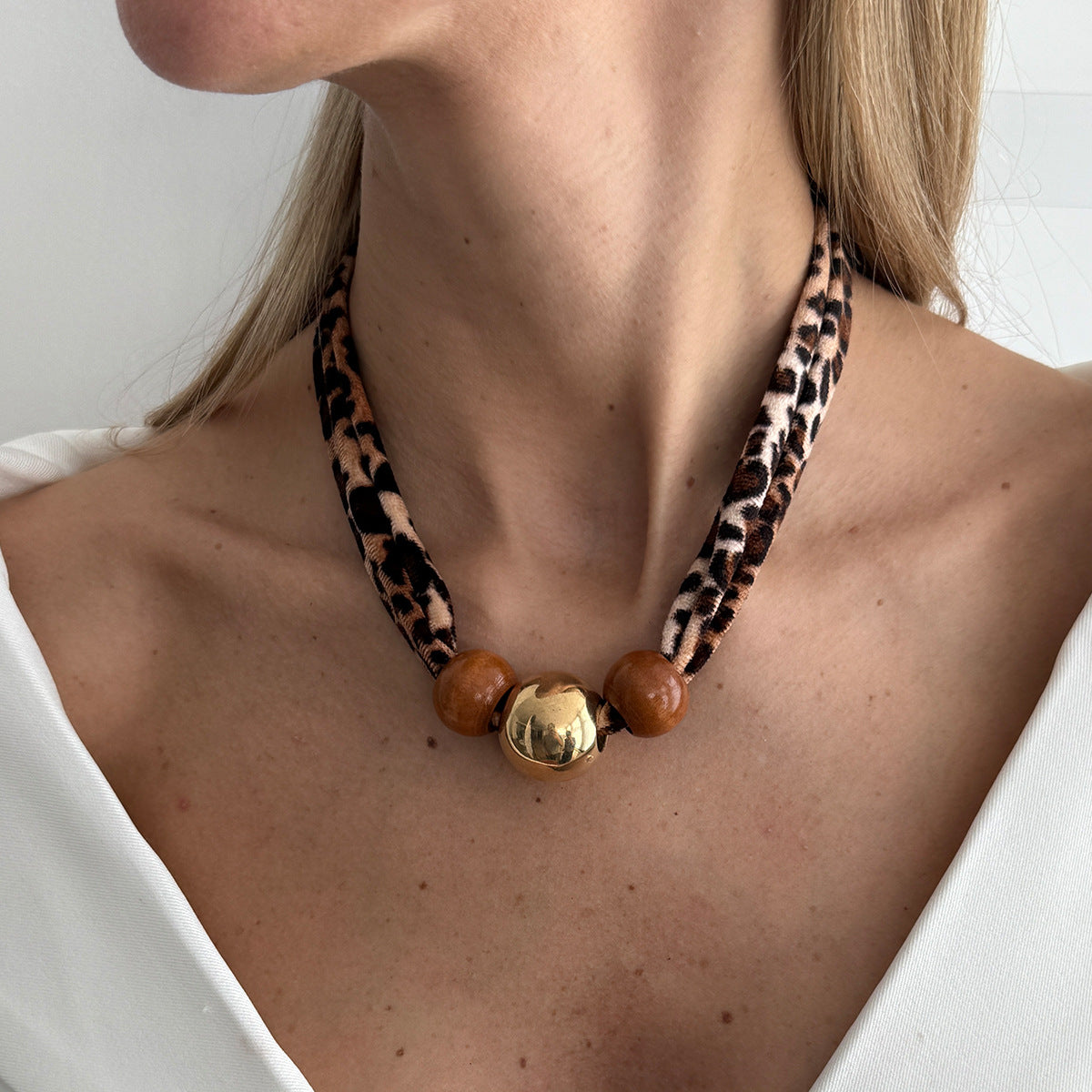 Big Heart Vintage Leopard Print Flannel Necklaces