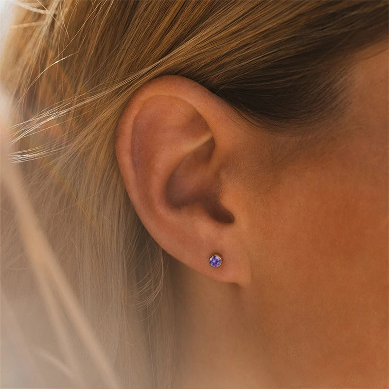 Rhinestone Color Niche Stainless Steel Gold Plated Ear Stud Earrings