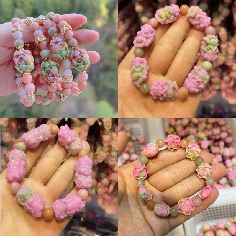 Live Broadcast Optimization Peach Pink Agate Press Engraved Back Lines Bracelets