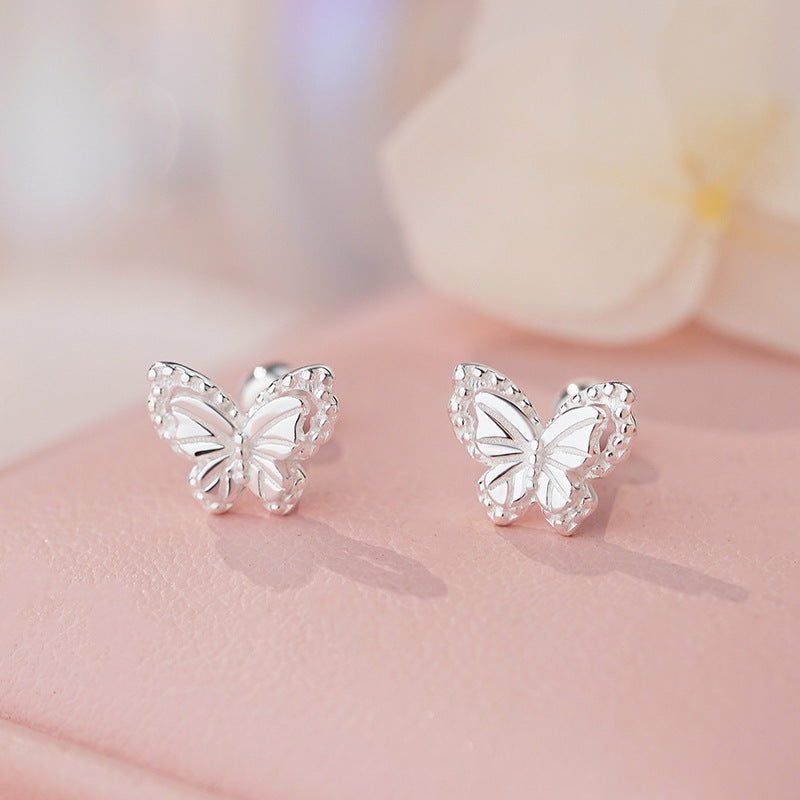 Pure Sier Sweet Butterfly Screw Ear Gentle Cute Light Luxury Earrings