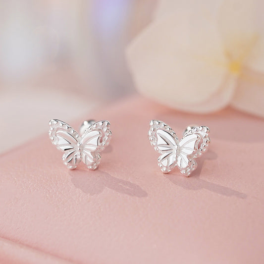 Pure Sier Sweet Butterfly Screw Ear Gentle Cute Light Luxury Earrings