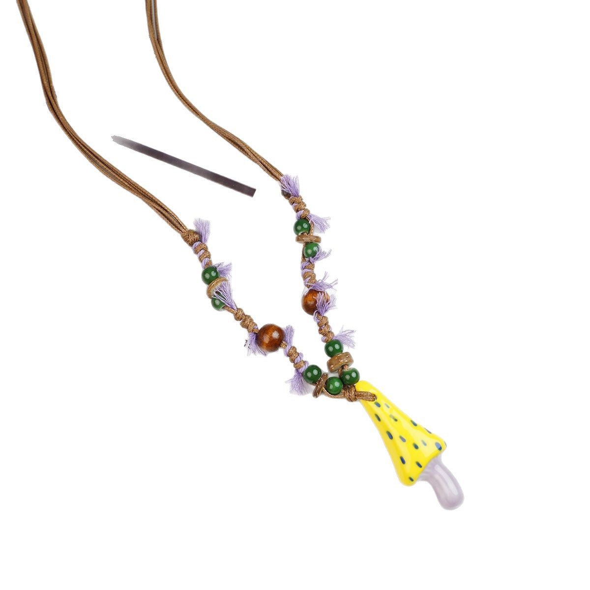 Women's Dopamine Color Ceramic Mushroom Long Woven Necklace