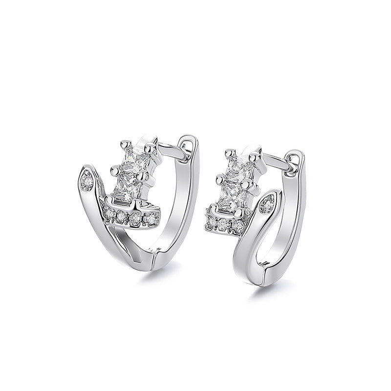 Women's & Men's Fashion Personality Hip Hop Style Geometric Square Zircon Earrings