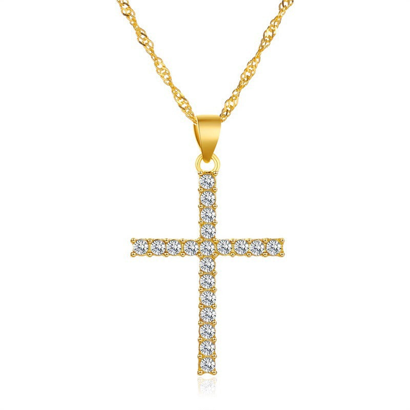 Full Diamond Cross Female Creative Design Geometric Necklaces