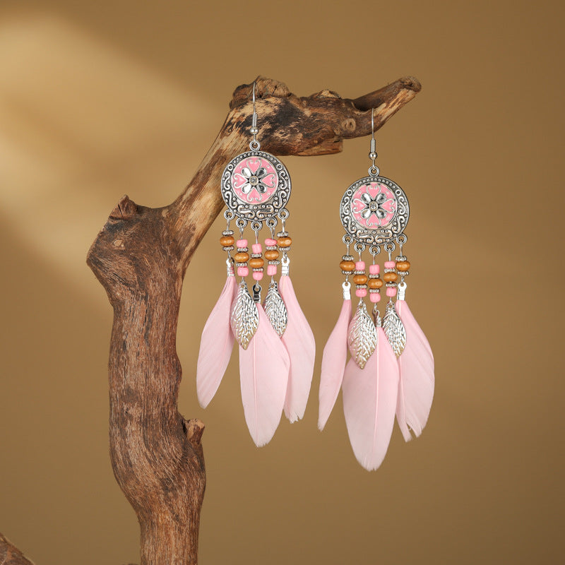 Round Painting Oil Long Fringe Female Earrings