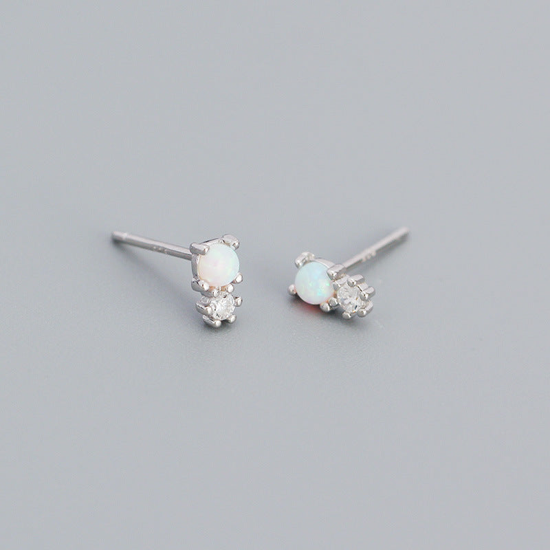 Women's Minimalist Opal Sier Geometric Diamond Synthetic Earrings