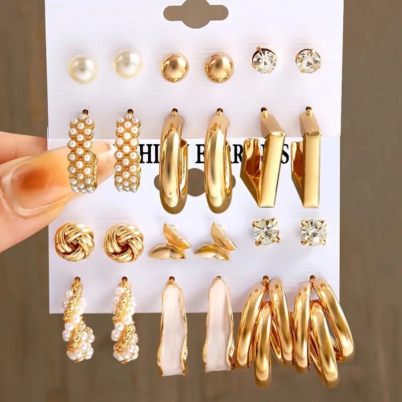 Ear Square Geometric Vintage Pearl Hepburn Style Earrings