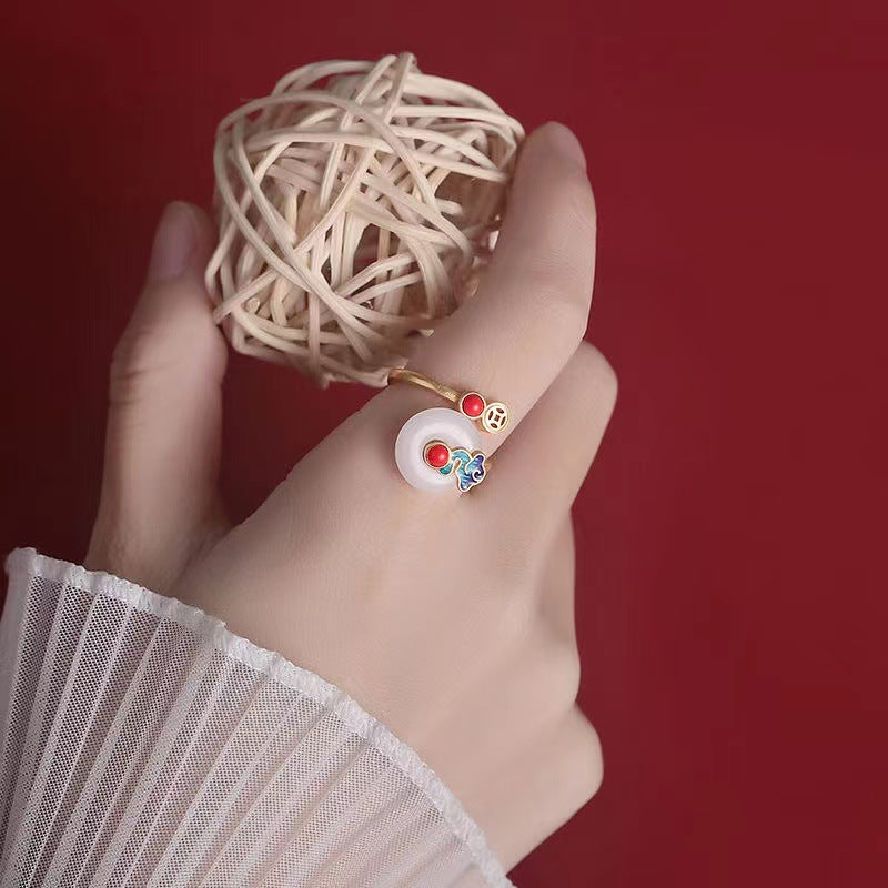 Palace Retro Style Imitation White Jade Ring