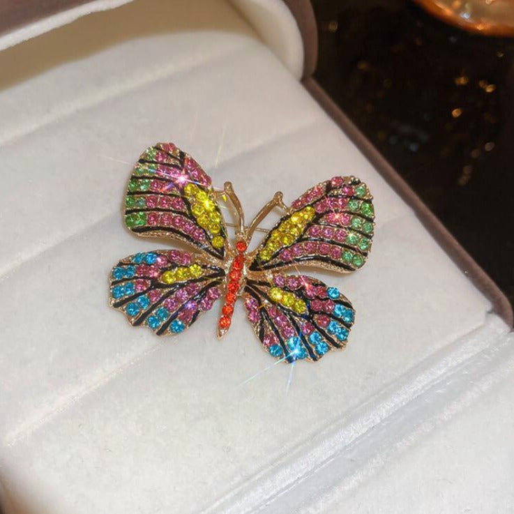 Women's Diamond Butterfly Brooch Wardrobe Malfunction Proof Pin Vintage Suit Earrings