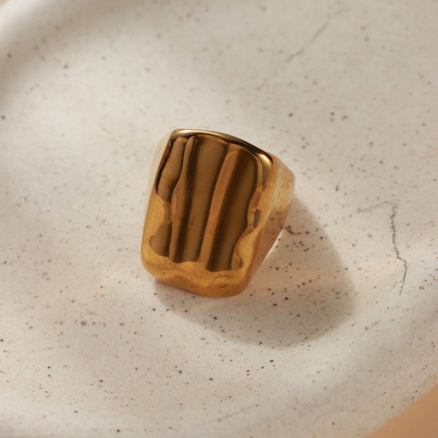 Personalized Wide Face Geometry Rectangle Glossy Ring