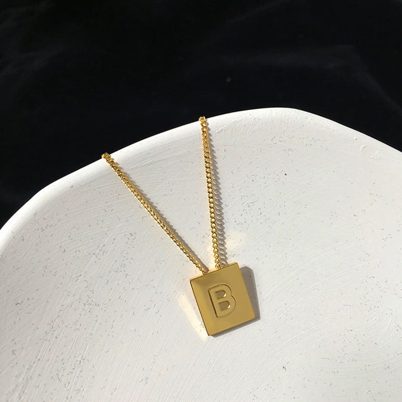Letter Square Plate English Gold Female Clavicle Necklace