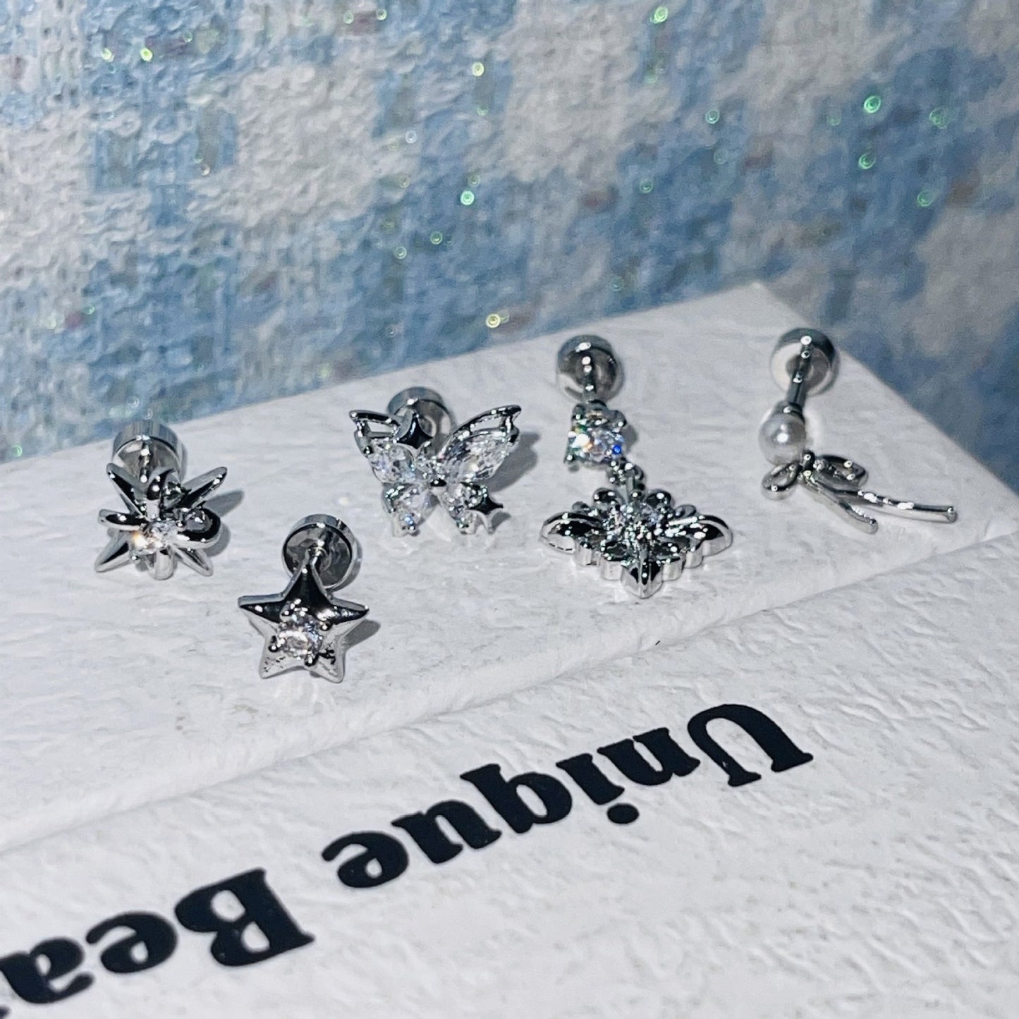 Rhinestone Butterfly Zircon Medical Titanium Steel Screw Ear Bone Fashion Earrings