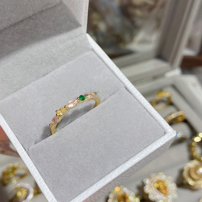 Camellia Fashion Romantic French Golden Rhinestone Gold Plated Ring