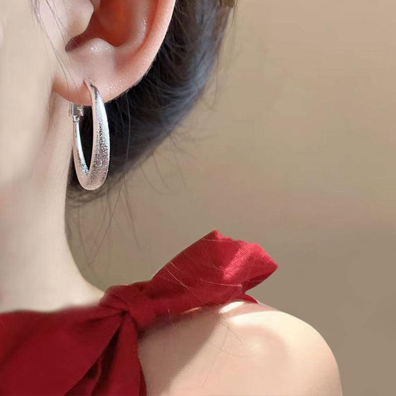 Simple Personality Frosted High-grade Female Light Luxury Minority Sier Earrings