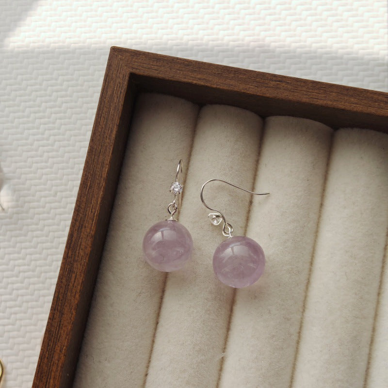 Amethyst Pink Crystal White Sier High Heels Daily Earrings