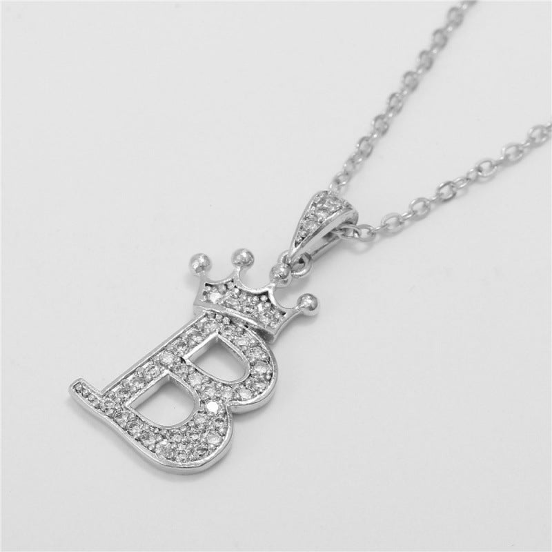 Zircon Crown English Letter Design Gold Clavicle Necklace