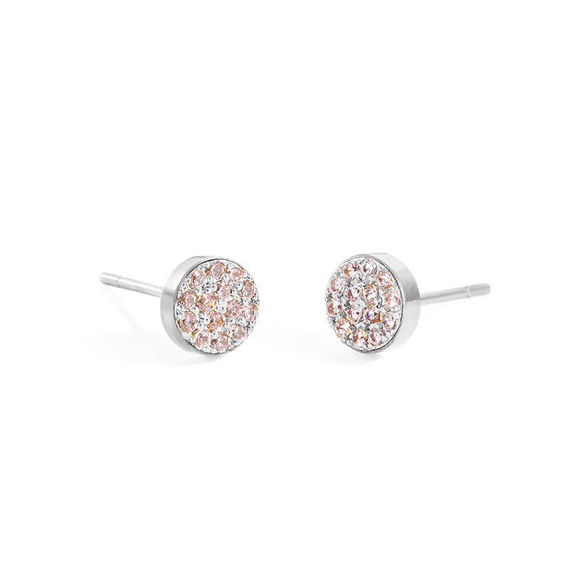 Women's Stainless Steel Petite Round Full Diamond Gold Earrings