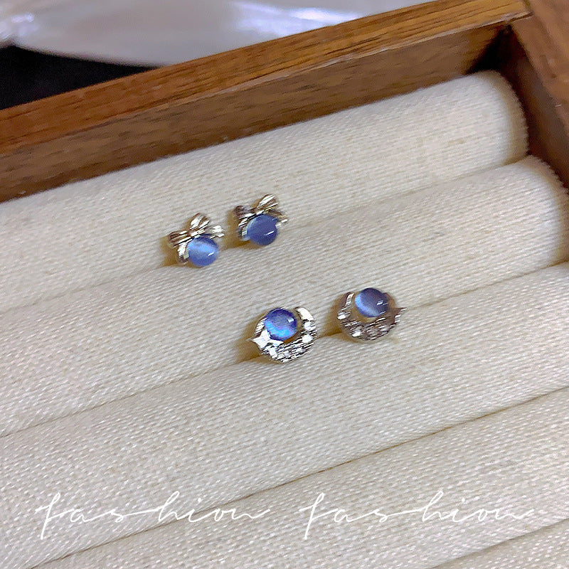 Series Mini Blue Zircon Female Niche Advanced Earrings