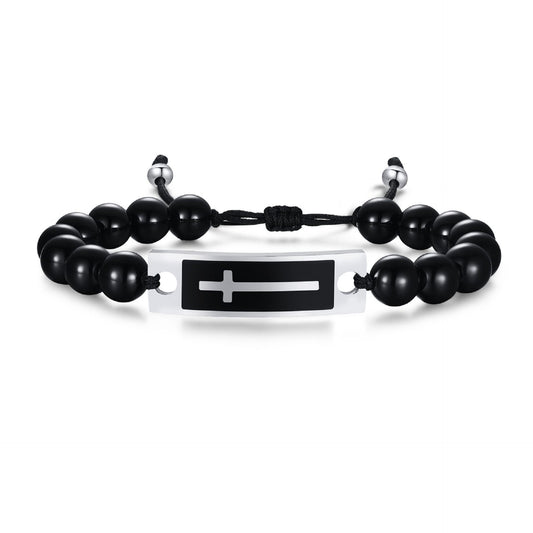 Men's Stone Beads Gift Stainless Steel Black Dripping Bracelets