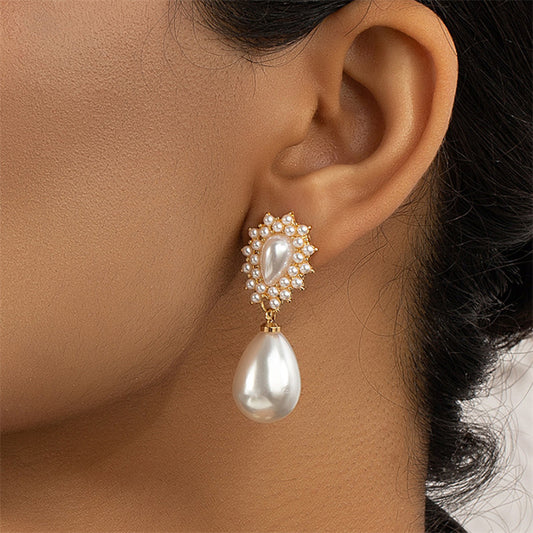 French Style Vintage Pearl Baroque Water Drop Ear Stylish Simple Stud Earrings