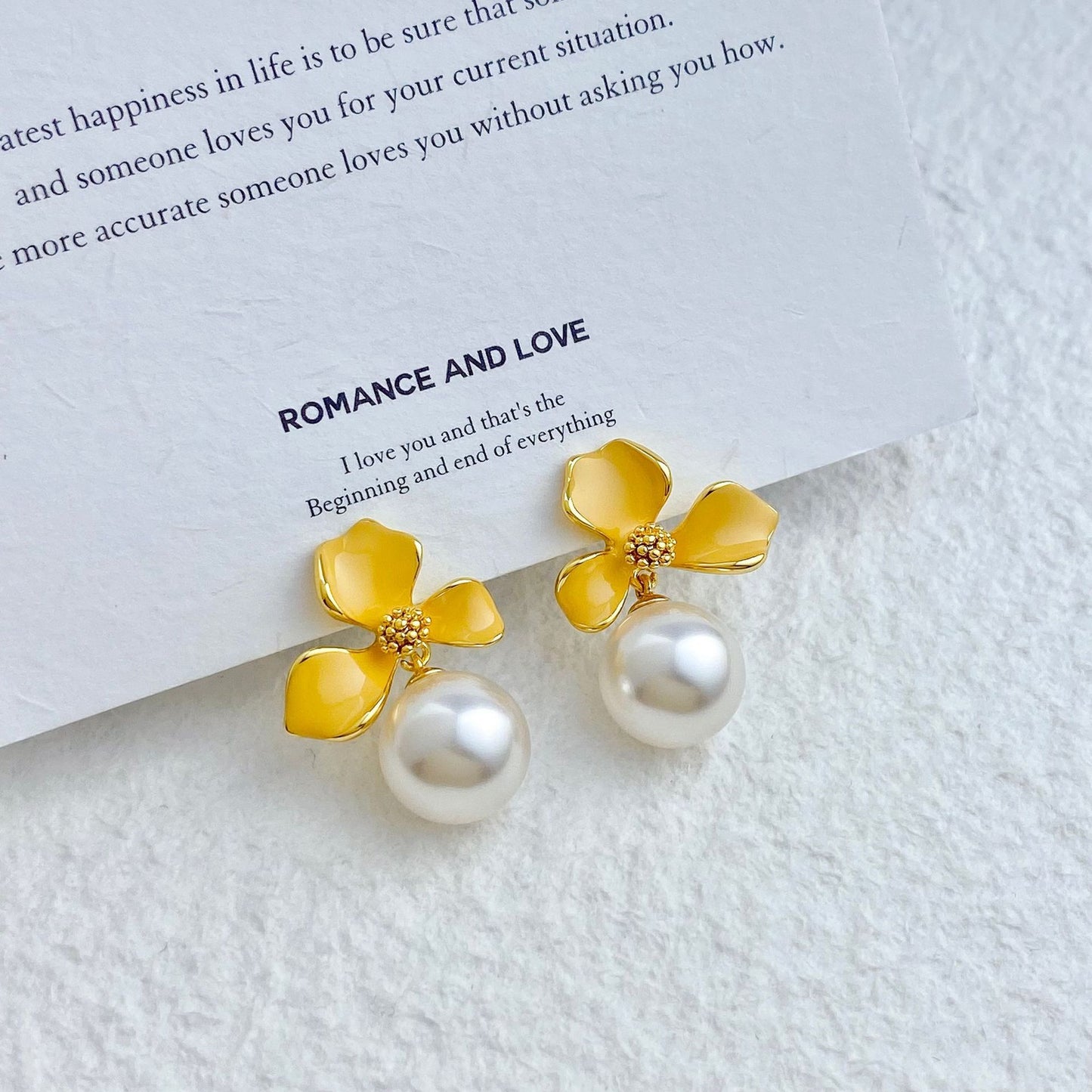 Plated Real Gold Ginger Flower Enamel Drip Glazed Female Sweet Earrings