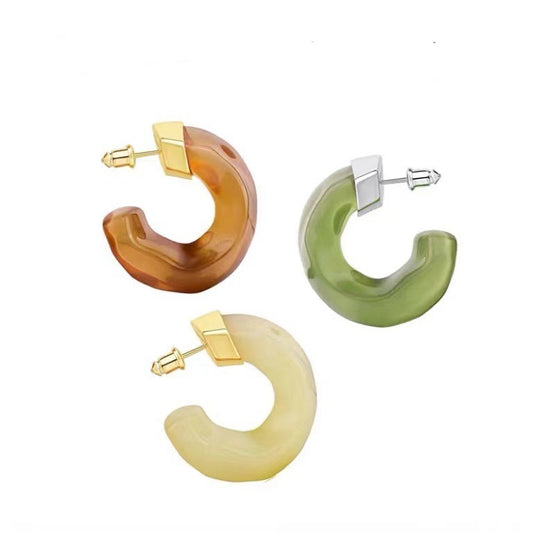 Women's Three-color Resin Copper Plated Real Gold Light Earrings