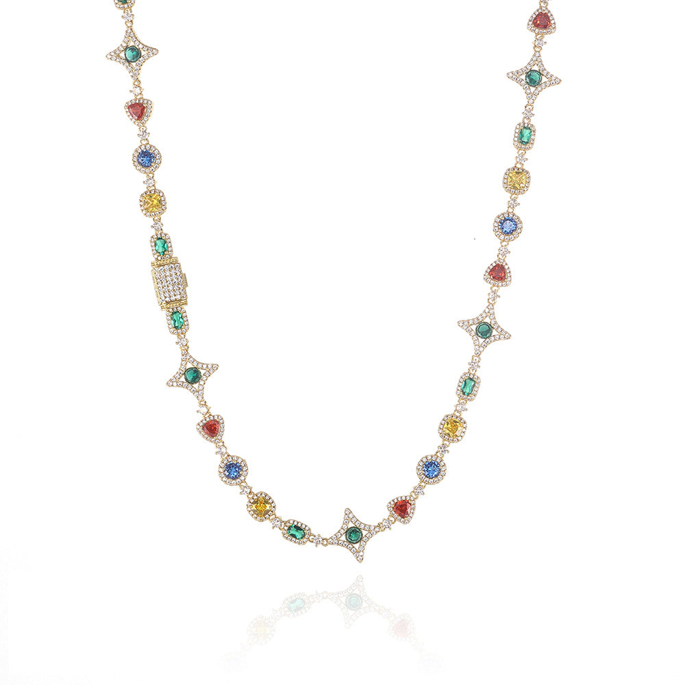 Women's & Men's Hip Hop Color Gemstone Jewelry Set