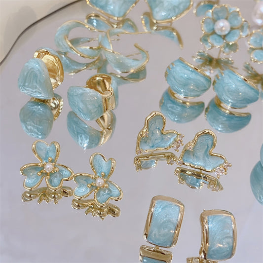 Gold-plated Fashion Blue Color Collection Enamel Earrings