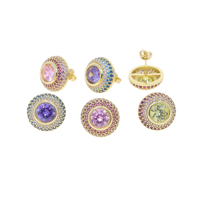 Women's Sense Round Color Zircon Niche Personality Earrings