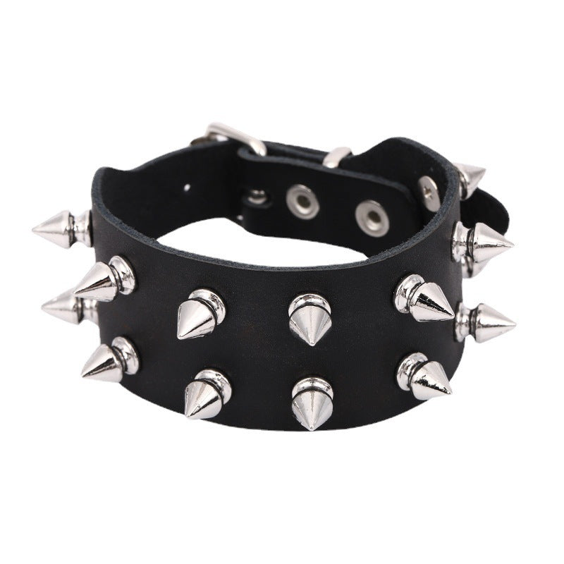 Men's Punk 2 Rows Pointed Nail Leather Bracelets