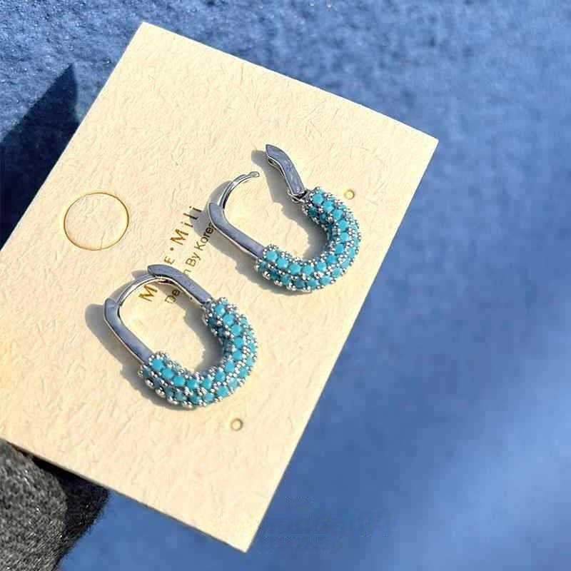 Blue Turquoise One-piece Screw Ear Clip Light Luxury Minority Design Rings