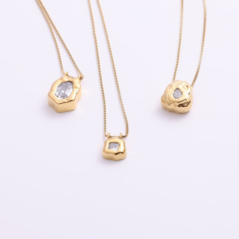 Shaped Gold Block Inlaid Zircon Titanium Steel Necklaces