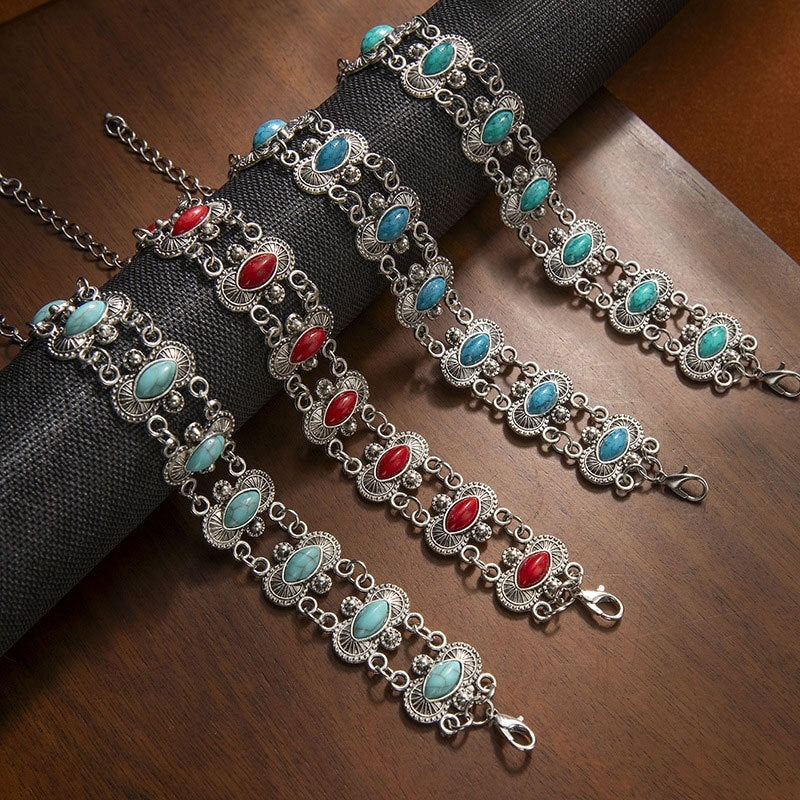 Women's Personality Retro Ethnic Style Inlaid Turquoise Bracelet