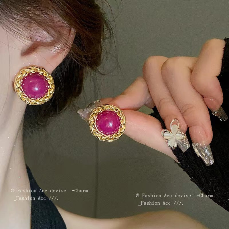 Needle Resin Chain Winding Round Ear Clip French Earrings