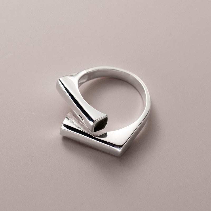 Geometric Staggered Korean Style Personalized Advanced Design Open Adjustable Rings