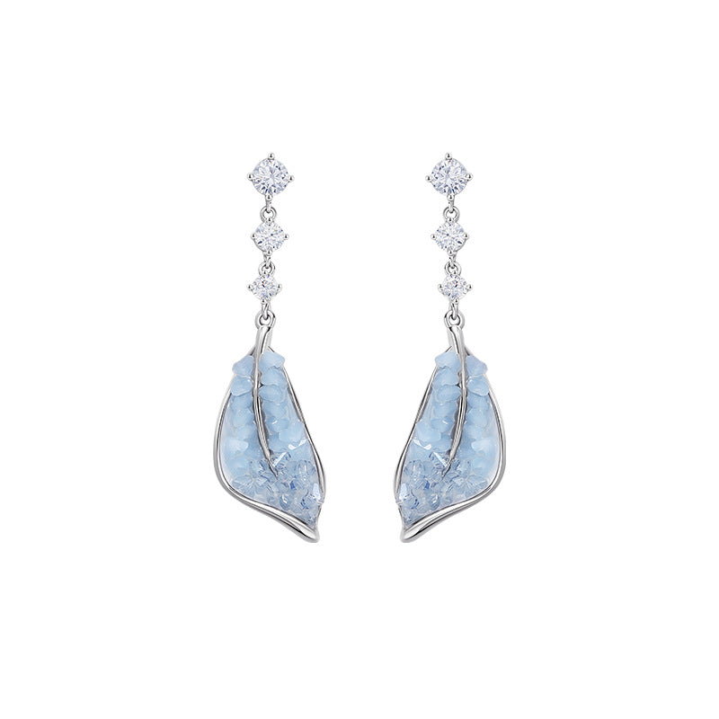 Ice Crystal Leaf-shaped Blue Graceful Light Luxury Earrings
