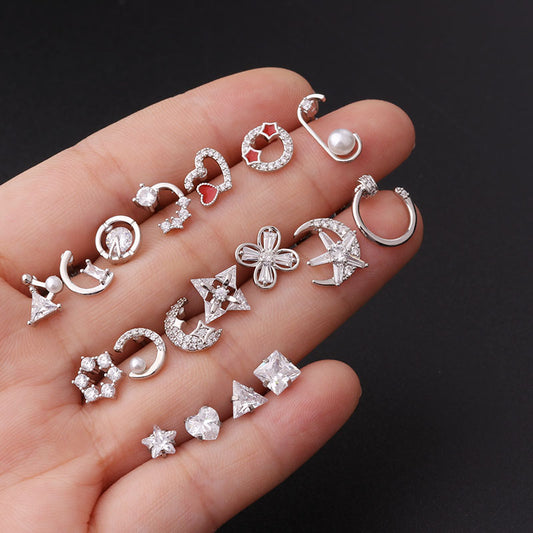 Twist Ball Ear Bone Piercing Zircon Earrings