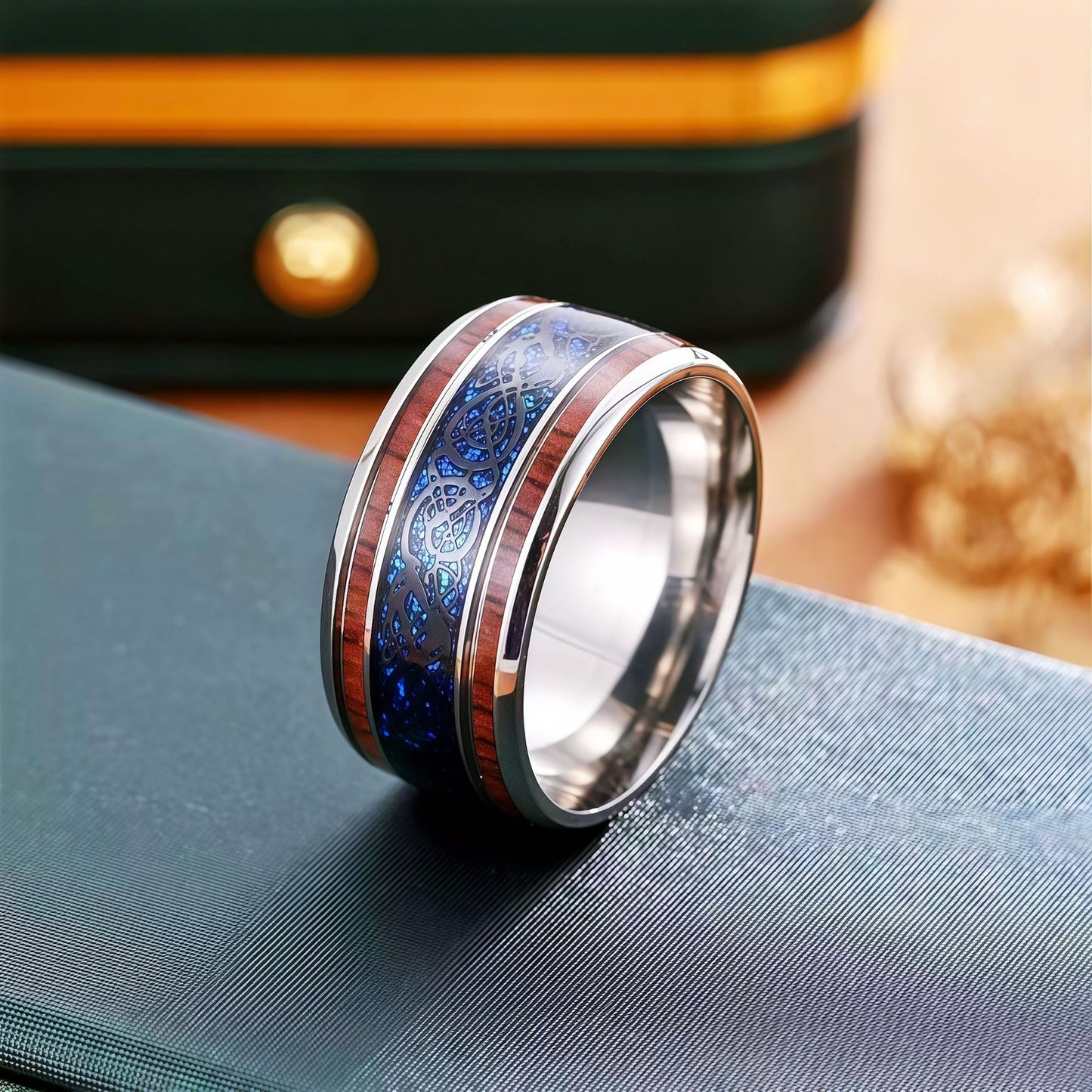 Men's Steel Meteorite Inlaid Gold Foil Light Luxury Fashion Ring