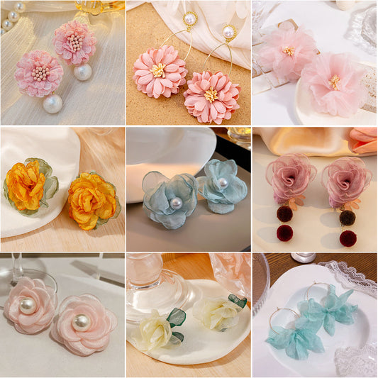 Women's Indie Pop Style Pink Lace Flower Summer High Sense Sweet Earrings