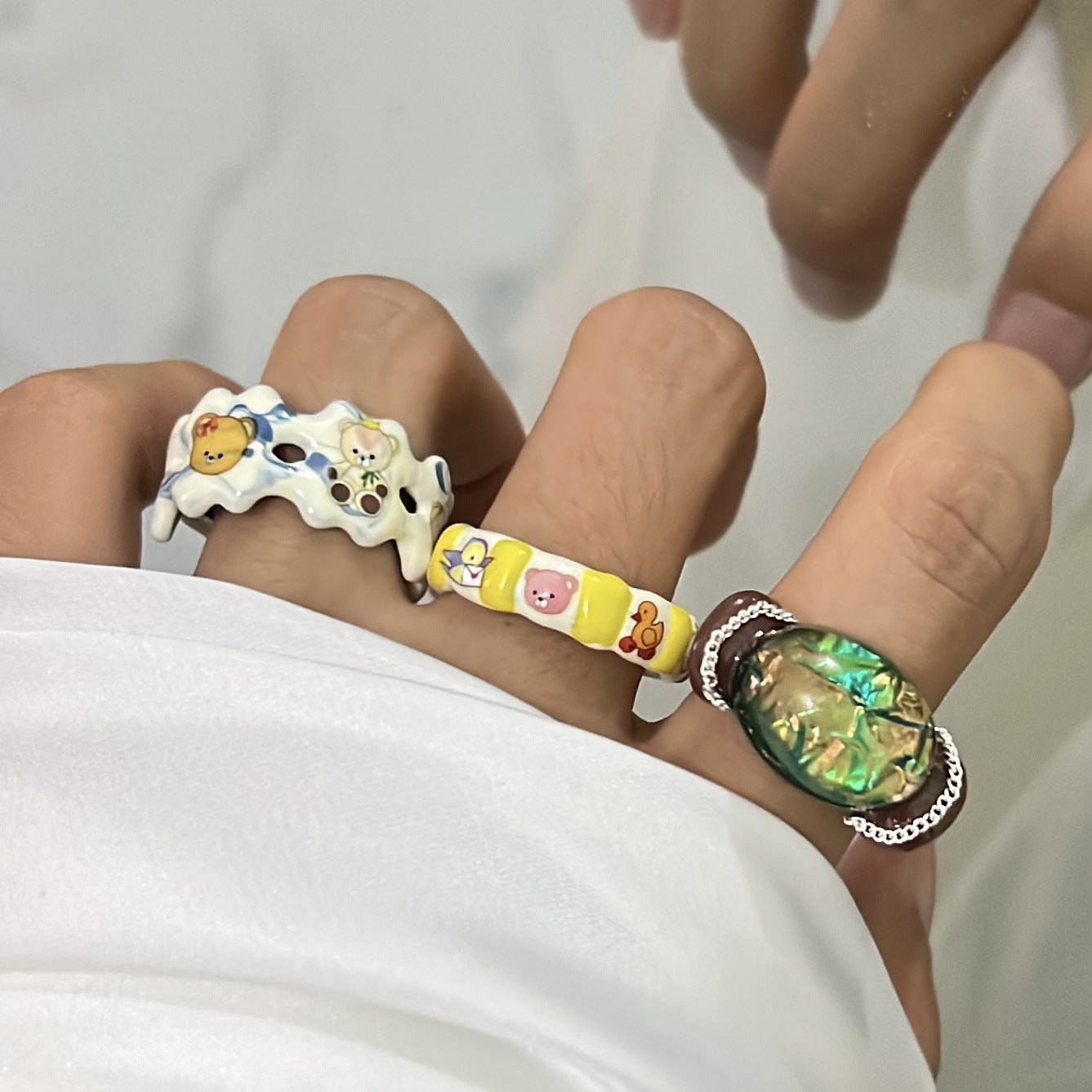 Children's High-grade Design Dripping Oil Open Stacked Band Special Multicolor Ring