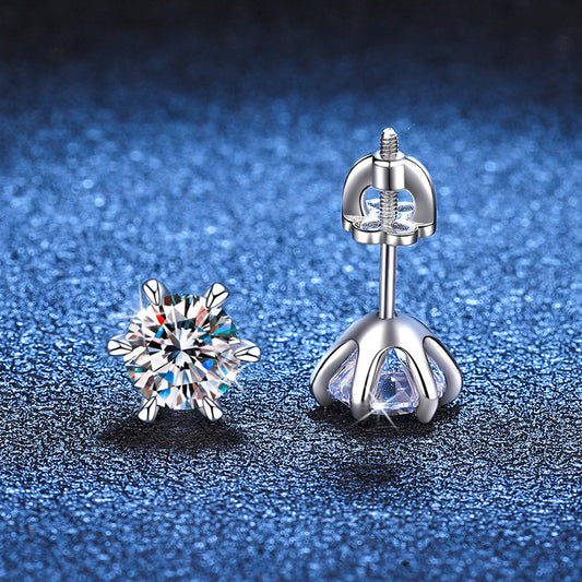 Color Moissanite Sier Arc Six Claw Earrings