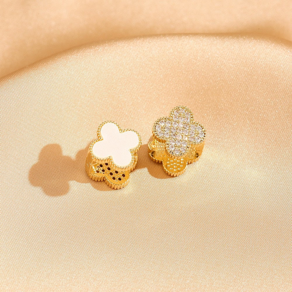 Zircon Double-sided Clover Clip Retro Minority Design Sense Light Luxury Ear Buckle